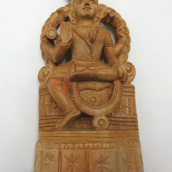 Hand-Carved Wooden Indian Statue With Intricate Detailing and Dark Base 9" Tall - Picture 8 of 11